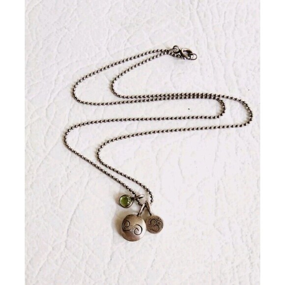 Jane Diaz Sterling Silver 925 Om Symbol Green Charms Beaded Necklace - Picture 1 of 6